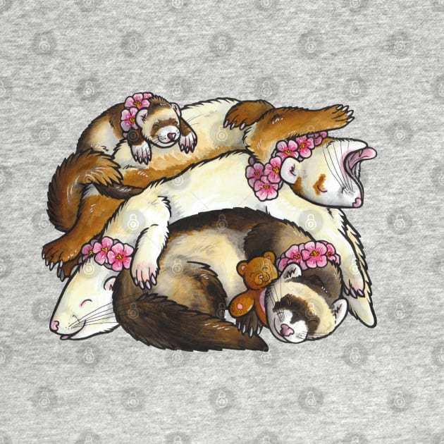 Sleeping pile of ferrets by animalartbyjess